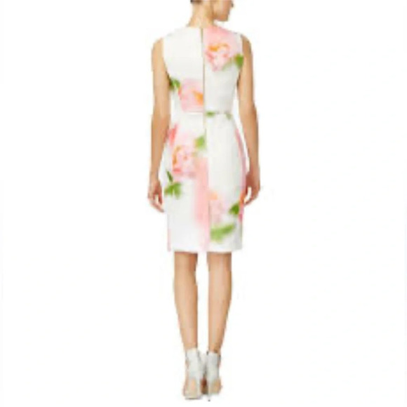 Calvin Klein Watercolor Floral Off white Sheath stretch Office career Dress 6 S - Picture 5 of 10